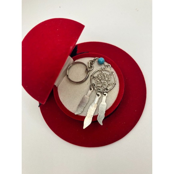 Dreamcatcher Turquoise Bead Silver-Tone Feathers Keychain! - Picture 2 of 4